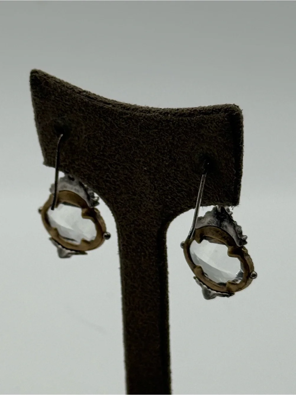 Crystal glass Drop Dangle Earrings in Clear and Antique Silver